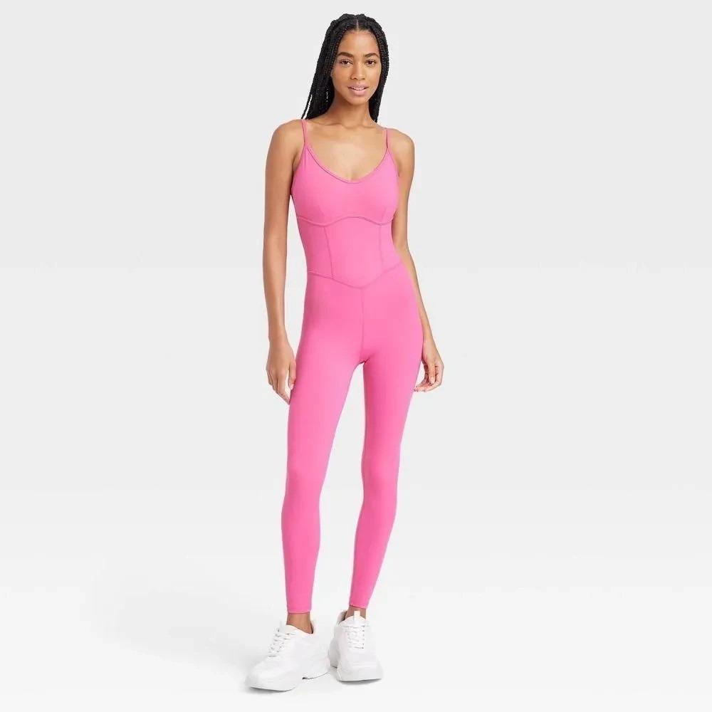 A-14 JoyLab Women's‎ Corset Bodysuit Leotard Stretch - Pink XS